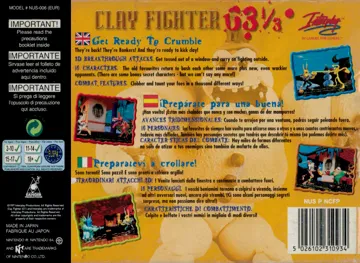 Clay Fighter 63 1-3 (USA) (Beta) (1997-08-21) box cover back